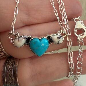 ❤️Kingman Heart Turquoise & Wild Horse Jasper 16+2” Adjustable Sterling Necklace